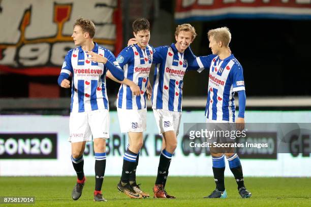 Michel Vlap of SC Heerenveen celebrates 0-2 with Kik Pierie of SC Heerenveen, Yuki Kobayashi of SC Heerenveen during the Dutch Eredivisie match...
