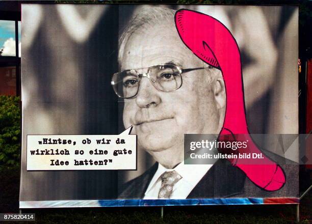 Wahlplakat der SPD, das ironisch auf die CDU - Kampagne zu den `roten Socken' eingeht: Helmut Kohl mit Schlafmütze.