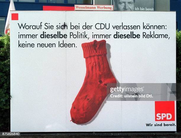 Wahlplakat der SPD, das auf die Rote Socken - Kampagne der CDU anspielt