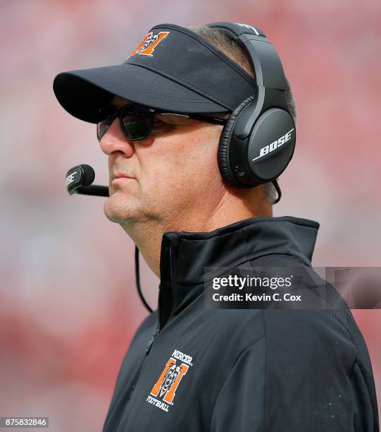 Head coach Bobby Lamb of the Mercer Bears looks on during the game against the Alabama Crimson Tide at Bryant-Denny Stadium on November 18, 2017 in...