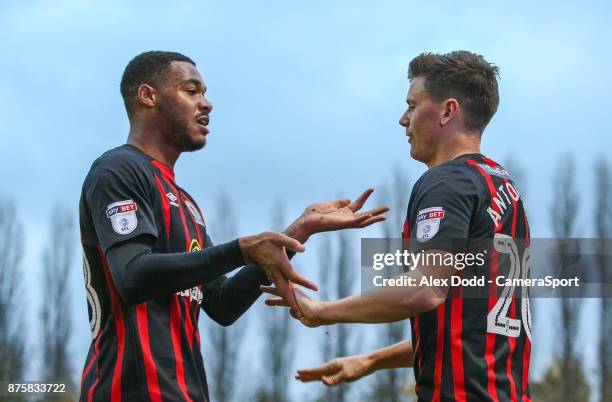 Blackburn Rovers' Marcus Antonsson celebrates scoring his side's second goal with Joe Nuttall during the Sky Bet League One match between Bury and...