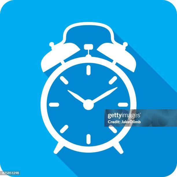 ilustraciones, imágenes clip art, dibujos animados e iconos de stock de reloj despertador icono silueta - alarm clock