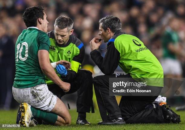 Dublin , Ireland - 18 November 2017; Joey Carbery of Ireland receives treatment during the Guinness Series International match between Ireland and...