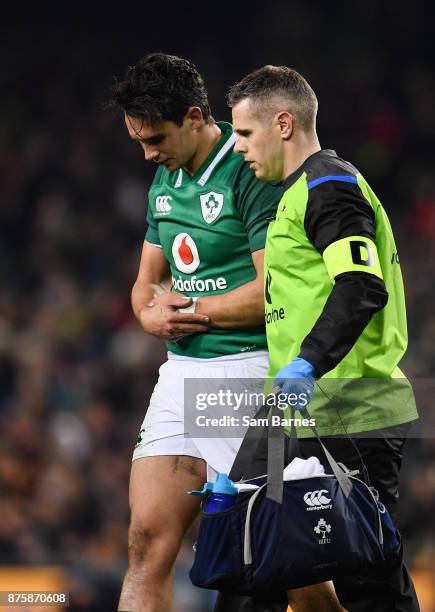 Dublin , Ireland - 18 November 2017; Joey Carbery of Ireland receives treatment during the Guinness Series International match between Ireland and...