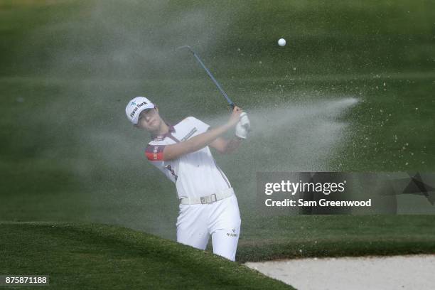 Sung Hyun Park of Korea plays a shot from a bunker on the sixth hole during round three of the CME Group Tour Championship at the Tiburon Golf Club...