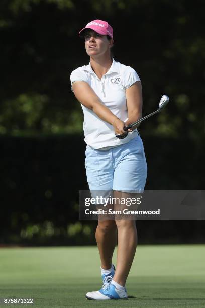 Karine Icher of France plays a shot on the 17th hole during round three of the CME Group Tour Championship at the Tiburon Golf Club on November 18,...