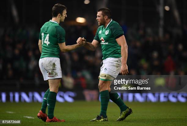 Dublin , Ireland - 18 November 2017; Darren Sweetnam, left, celebrates with CJ Stander of Ireland following the Guinness Series International match...