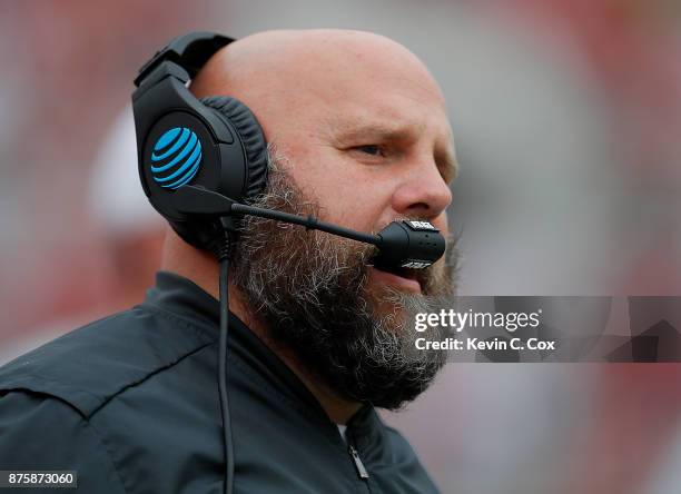 Offensive coordinator Brian Daboll of the Alabama Crimson Tide looks on during the game against the Mercer Bears at Bryant-Denny Stadium on November...