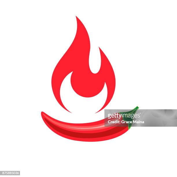 flaming red hot chili pepper isolated on white background - vektor - gewürze stock-grafiken, -clipart, -cartoons und -symbole