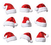 Set of Santa's red hat isolated on white background