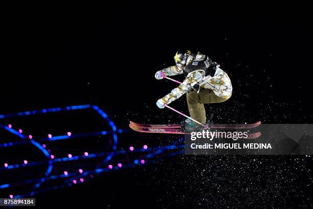 Joahanne Killi from Norway competes during the Women's final at the FIS Freestyle World Cup "Big Air" in Milan on November 18, 2017. / AFP PHOTO /...