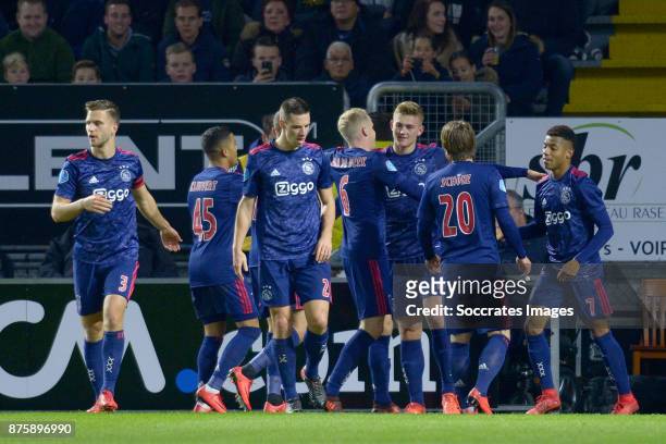 Matthijs de Ligt of Ajax celebrates 0-1 with Joel Veltman of Ajax, Justin Kluivert of Ajax, Nick Viergever of Ajax, Donny van de Beek of Ajax, Lasse...