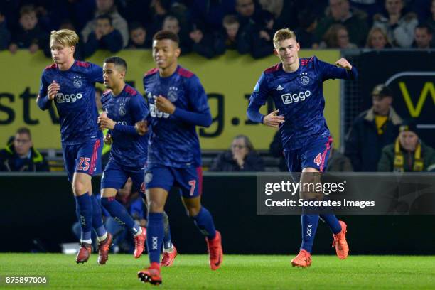 Matthijs de Ligt of Ajax celebrates 0-1 during the Dutch Eredivisie match between NAC Breda v Ajax at the Rat Verlegh Stadium on November 18, 2017 in...