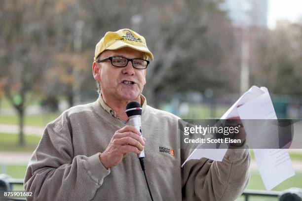 Christopher Maider, one of the speakers at an Alt-Right organized free speech event addresses the crowd on the Boston Common on November 18, 2017 in...