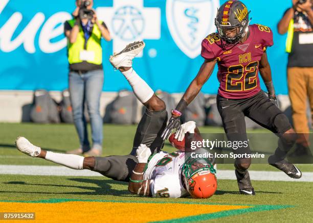 Florida A&M Rattlers wide receiver Kareem Smith scores a touchdown during the football game between the Florida A&M and Bethune-Cookman on November...