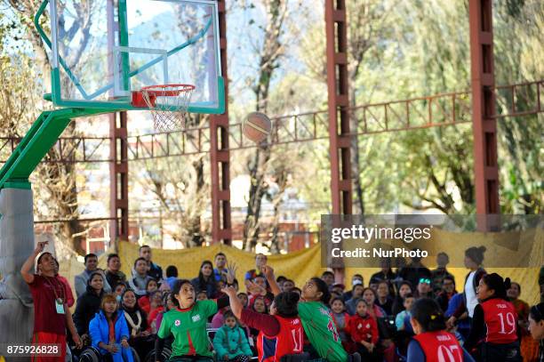 Bangladesh Wheelchair Basketball Team Woman tries to score in Final Game of International Wheel-chair Basketball Tournament in Nepal at Army Barrack...