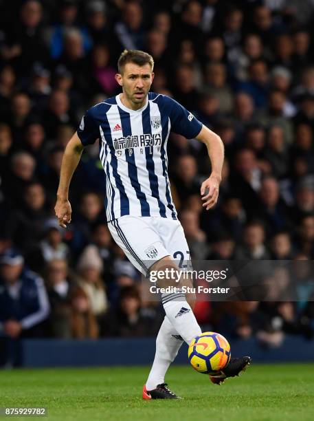 Gareth McAuley of WBA in action during the Premier League match between West Bromwich Albion and Chelsea at The Hawthorns on November 18, 2017 in...