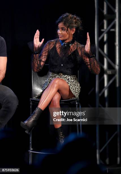 Actor Linnea Berthelsen speaks onstage during the 'Stranger Things: Inside the Upside Down' panel, part of Vulture Festival LA Presented by AT&T at...