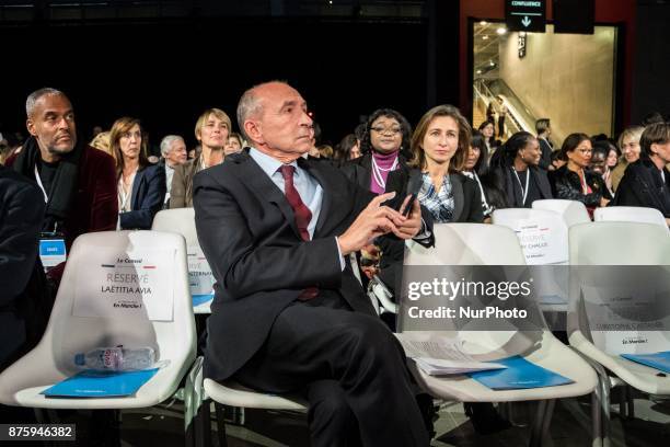 Gérard Collomb arrive at the meeting the council of the Republic on the Move party at Eurexpo Lyon, France on November 18, 2017. Christophe Castaner...