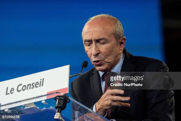 Gérard Collomb give a speech at the meeting. During the council of the Republic on the Move party at Eurexpo Lyon, France on November 18, 2017....