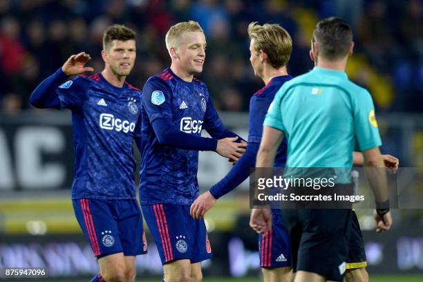 Donny van de Beek of Ajax celebrates 0-8 with Klaas Jan Huntelaar of Ajax, Frenkie de Jong of Ajax during the Dutch Eredivisie match between NAC...