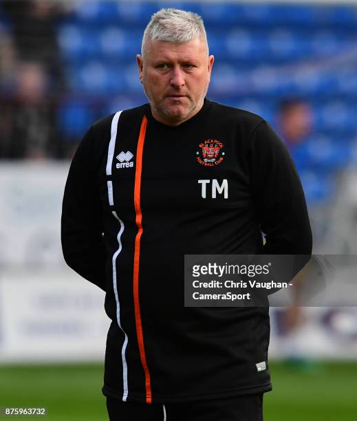 Blackpool's assistant manager Terry McPhillips during the pre-match warm-up prior to the Sky Bet League One match between Peterborough United and...