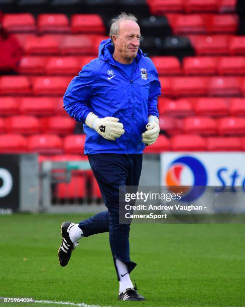 Coventry City's goalkeeping coach Steve Ogrizovic during the pre-match warm-up prior to the Sky Bet League Two match between Lincoln City and...