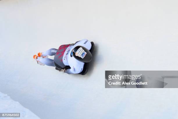 Tomass Dukurs of Latvia competes in the Men's Skeleton during the BMW IBSF Bobsleigh and Skeleton World Cup on November 18, 2017 in Park City, Utah.