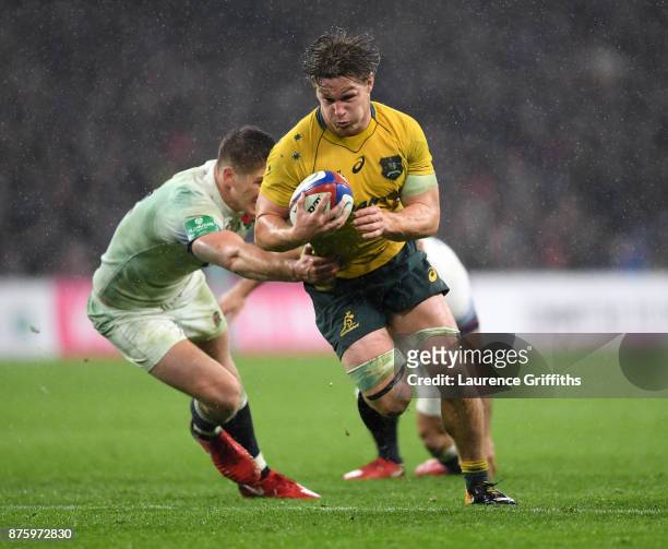 Michael Hooper of Australia in action during the Old Mutual Wealth Series match between Engalnd and Australia at Twickenham Stadium on November 18,...
