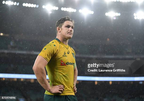 Michael Hooper of Australia shows his disappointment after defeat in the Old Mutual Wealth Series match between Engalnd and Australia at Twickenham...