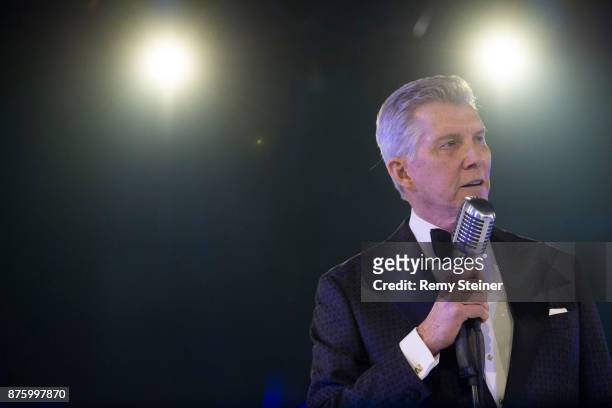 Michael Buffer speaks on stage during the 11th Laureus Charity Night at Hangar Duebendorf on November 18, 2017 near Zurich, Switzerland. During the...