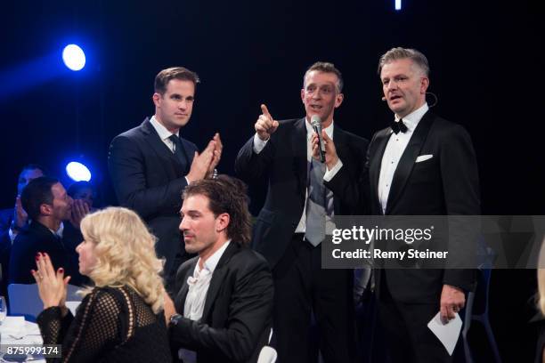 Schaffhausen Christoph Grainger-Herr and CEO Laureus Jonathan Hill are interviewed by Rainer Maria Salzgeber during the 11th Laureus Charity Night at...