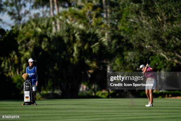 Caroline Masson of Germany plays onto the green on the seventeenth hole during the third round of the LPGA CME Group Championship at Tiburon Golf...