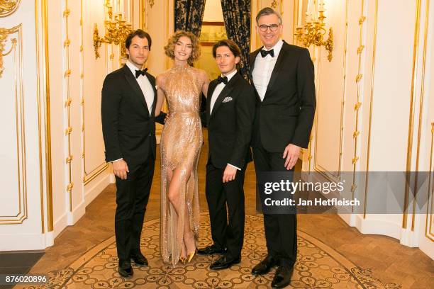 Ricardo D'Almeida Figueiredo, Arizona Muse, Edgardo Osorio and Michael Kliger attend the Aquazzura x Mytheresa.com dinner at Palais Liechtenstein on...