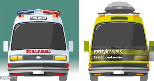 krankenwagen und persönlichen lkw vektor - caravan stock-grafiken, -clipart, -cartoons und -symbole