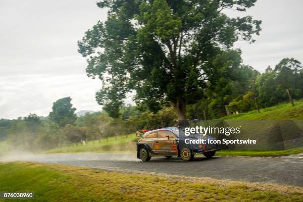 Thierry Neuville and co-driver Nicolas Gilsoul of Hyundai Motorsport pass a farm letterbox on day two of the Rally Australia round of the 2017 FIA...