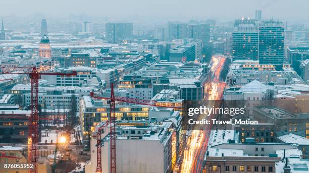 winter cityscape at night, berlin, germany - berlin winter stock pictures, royalty-free photos & images