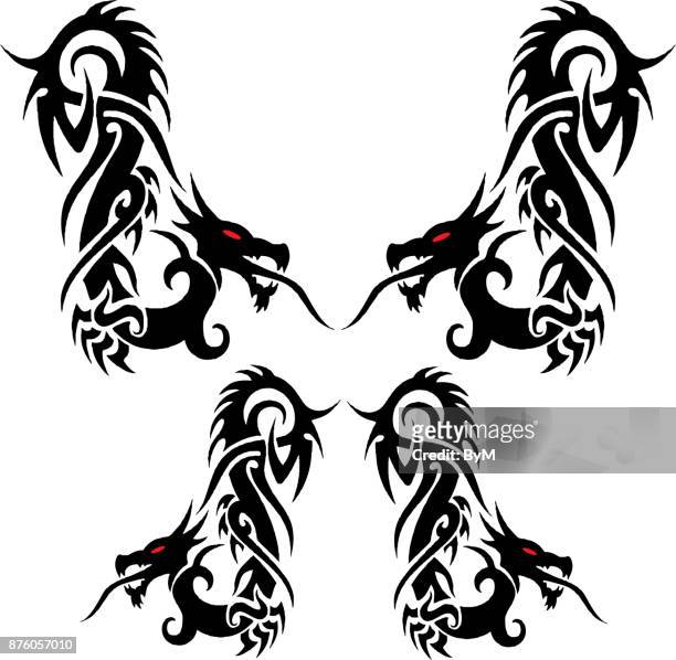 dragon vector tattoo isolated on white - white dragon tattoo stock illustrations