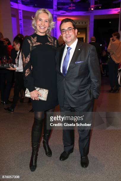 Saskia Greipl and her husband Stavros Kostantinidis during the PIN Party 'Let's party 4 art' at Pinakothek der Moderne on November 18, 2017 in...