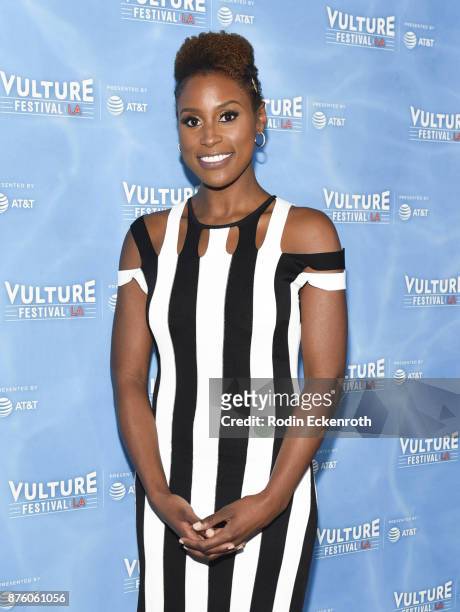 Issa Rae attends the "Wine Down with Insecure's Issa Rae" panel at Vulture Festival Los Angeles at Hollywood Roosevelt Hotel on November 18, 2017 in...