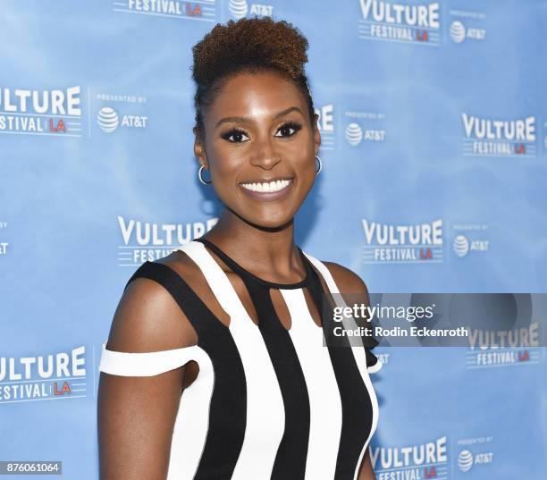 Issa Rae attends the "Wine Down with Insecure's Issa Rae" panel at Vulture Festival Los Angeles at Hollywood Roosevelt Hotel on November 18, 2017 in...