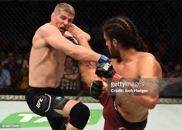 Elias Theodorou of Canada kicks Daniel Kelly of Australia in their middleweight bout during the UFC Fight Night event inside the Qudos Bank Arena on...