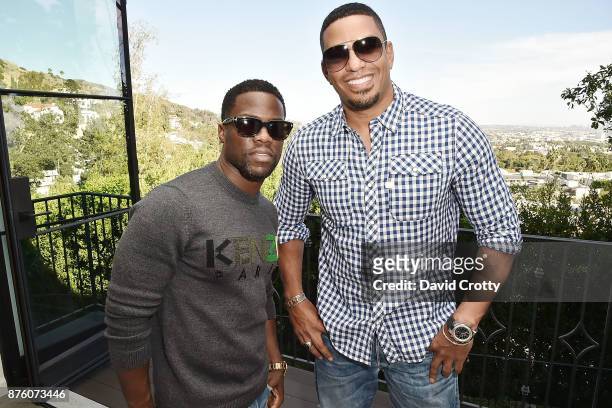 Kevin Hart and Laz Alonso attend the Barclays Uber Visa Card Launch Party in the Hollywood Hills on November 18, 2017 in Los Angeles, California.