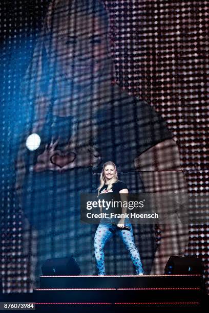 Swiss singer Beatrice Egli performs live during the show 'Die Schlagernacht des Jahres' at the Mercedes-Benz Arena on November 18, 2017 in Berlin,...