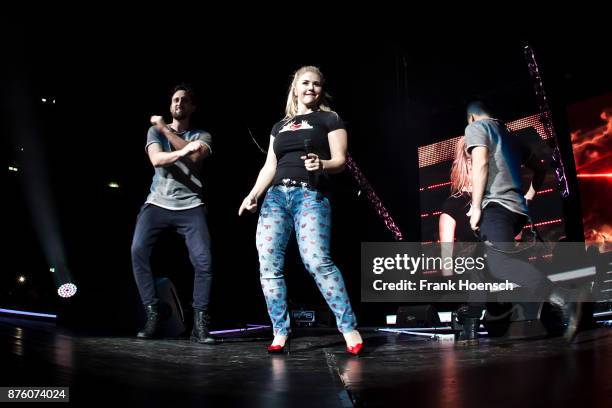 Swiss singer Beatrice Egli performs live during the show 'Die Schlagernacht des Jahres' at the Mercedes-Benz Arena on November 18, 2017 in Berlin,...