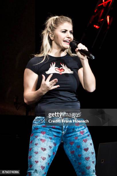 Swiss singer Beatrice Egli performs live during the show 'Die Schlagernacht des Jahres' at the Mercedes-Benz Arena on November 18, 2017 in Berlin,...