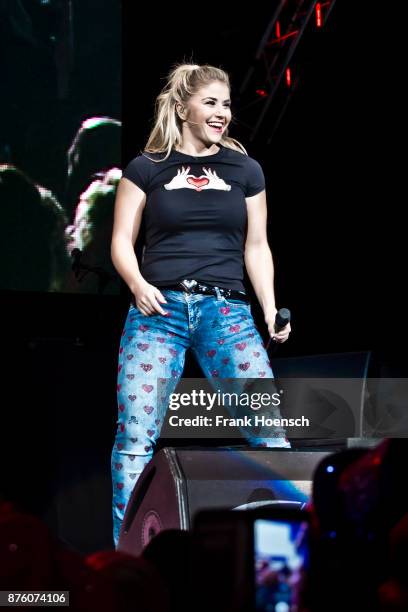 Swiss singer Beatrice Egli performs live during the show 'Die Schlagernacht des Jahres' at the Mercedes-Benz Arena on November 18, 2017 in Berlin,...