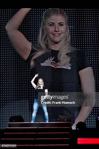 Swiss singer Beatrice Egli performs live during the show 'Die Schlagernacht des Jahres' at the Mercedes-Benz Arena on November 18, 2017 in Berlin,...