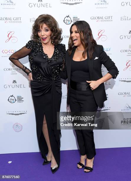 Dame Joan Collins and Eva Longoria attend The Global Gift gala held at the Corinthia Hotel on November 18, 2017 in London, England.