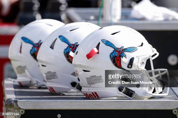 General view of the Delaware State Hornets Helmets during the game against the Florida State Seminoles at Doak Campbell Stadium on Bobby Bowden Field...